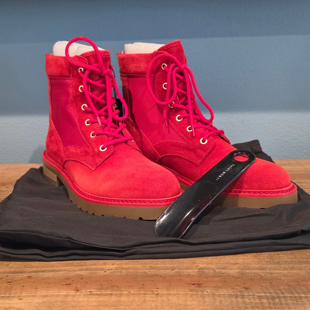 Saint Morta Mens Legion Boot Red Suede Canvas Tactical Combat Zip Size 9 US